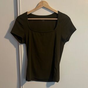 Old Navy Olive Green Square Neck Short Sleeve Top